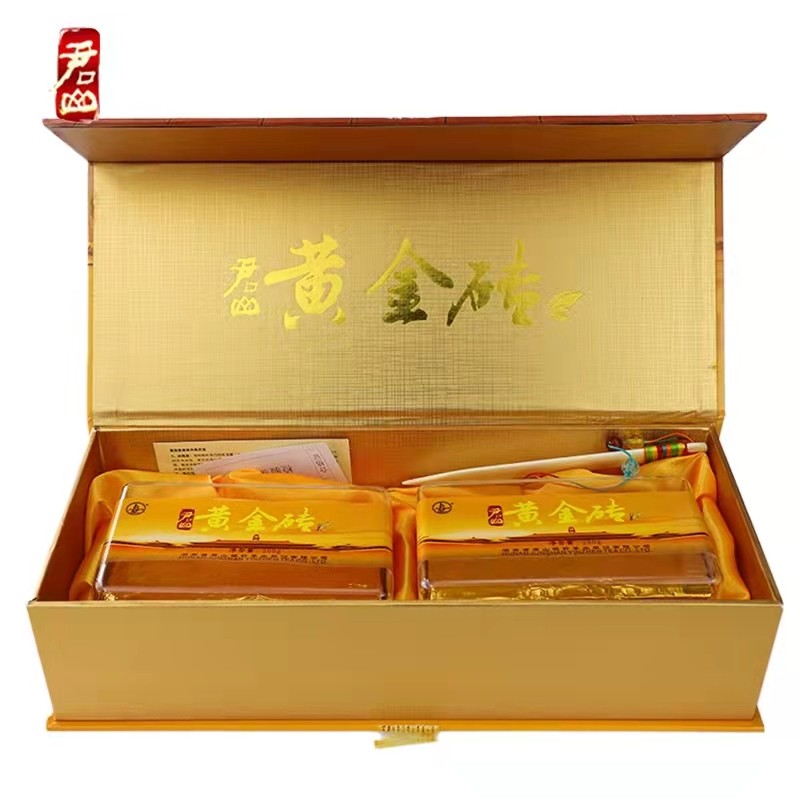 湖南特產(chǎn)茶葉岳陽(yáng)黃茶君山牌緊壓型黃金磚禮,盒400g